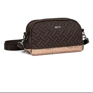 LUG punter crossbody bag, chocolate with bronze, new with tags